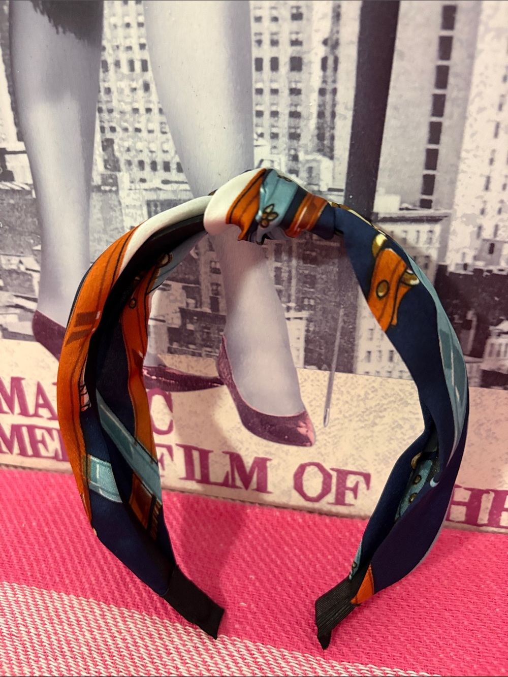 Stylish Twisted Headband in Navy, Orange & Teal